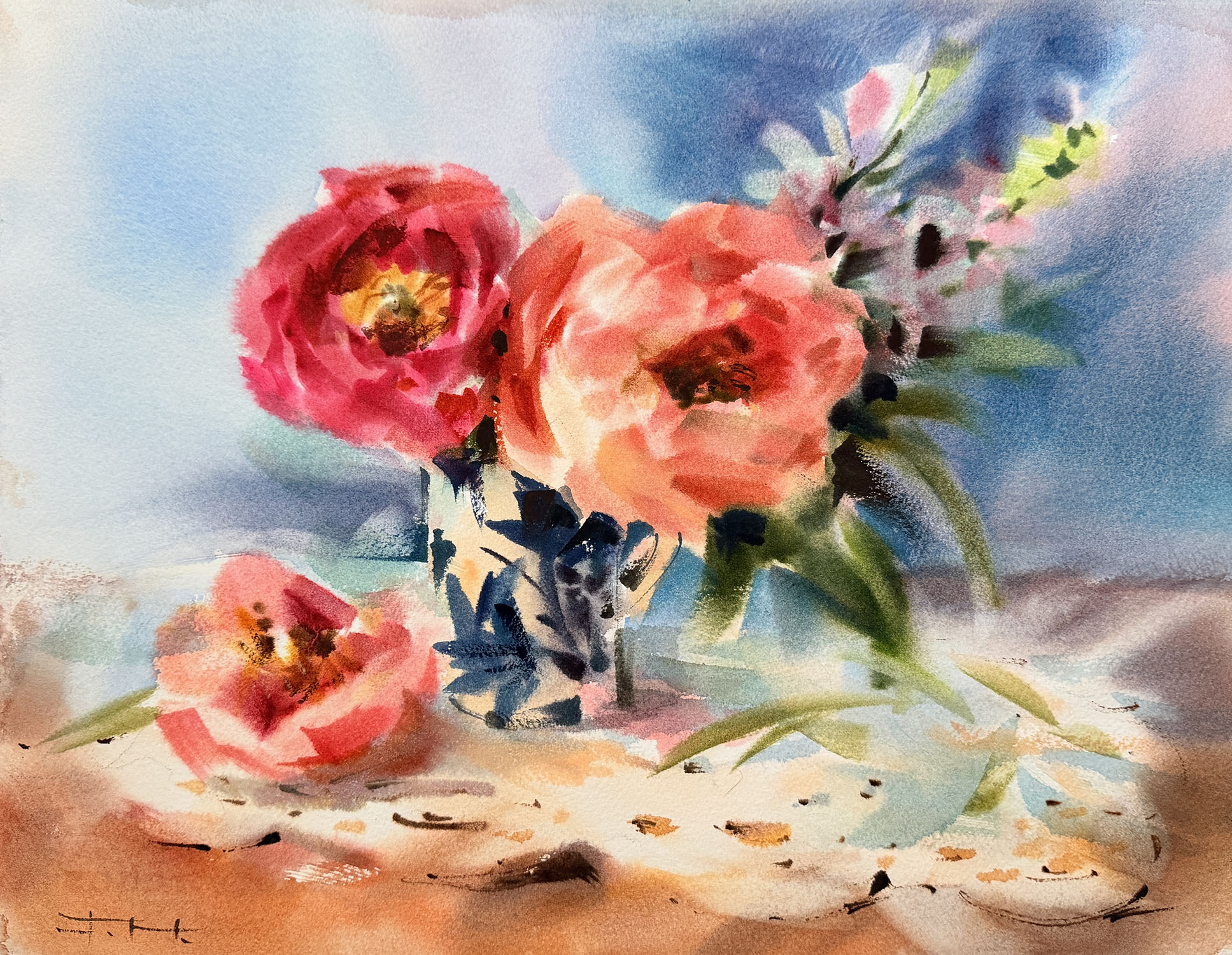Soft Peonies in Blue